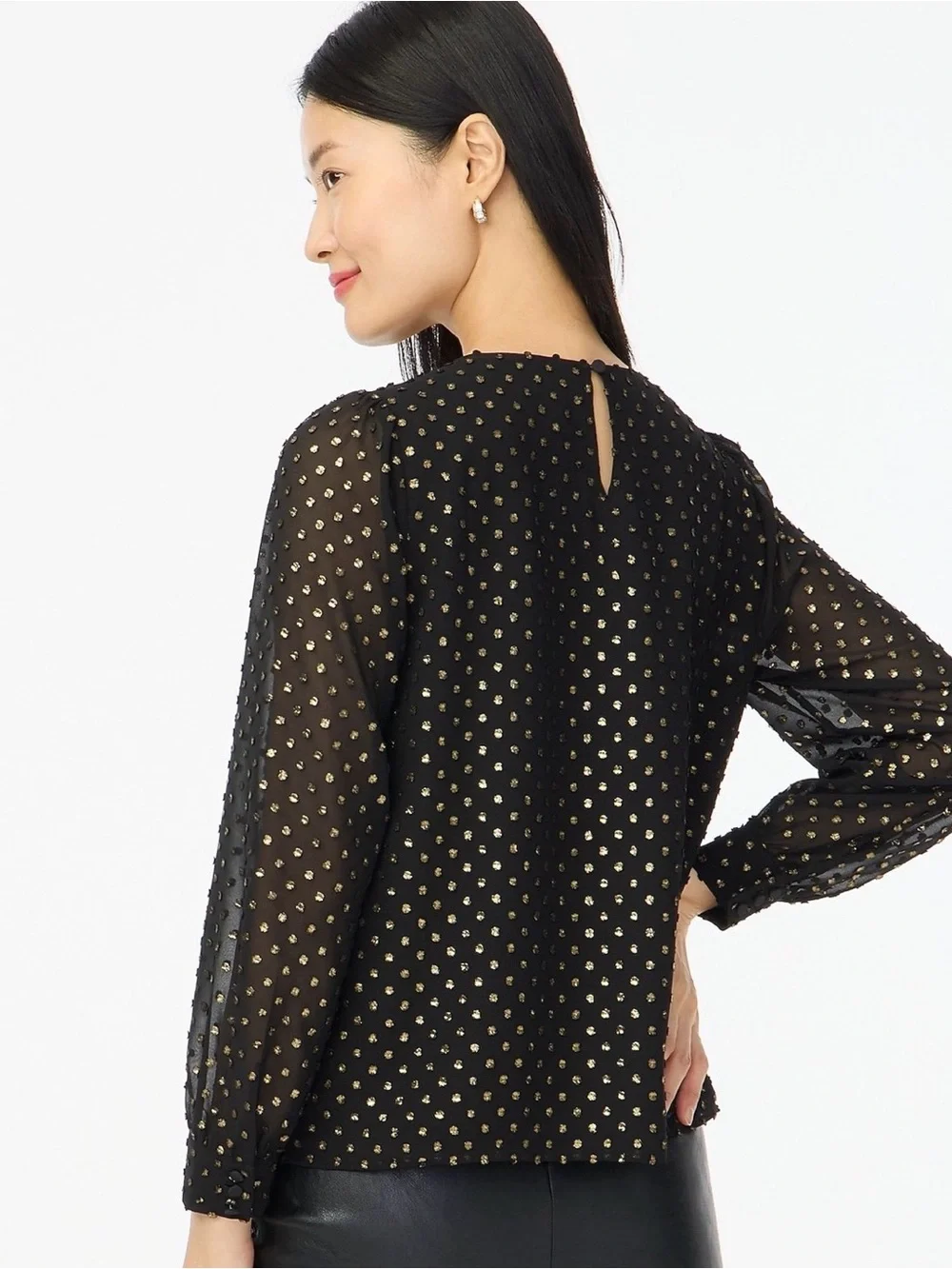 J.Crew Gold Clip Dot Sheer Sleeve Black XS Party Office Blouse Top